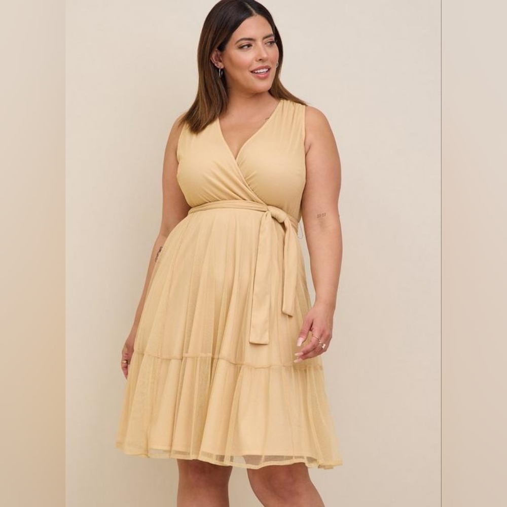 NWT Torrid At The Knee Glitter Lurex Surplice Tiered Dress